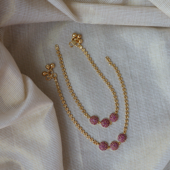 Heritage gold traditional simple ruby stone anklet HAN398