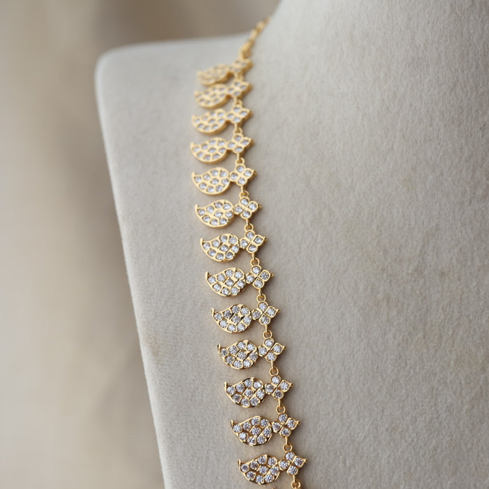 Heritage gold plated white stone mango design long necklace HL754