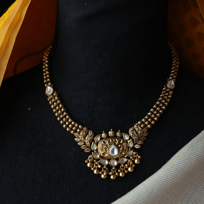 Antique white stone short necklace with earrings SS113458
