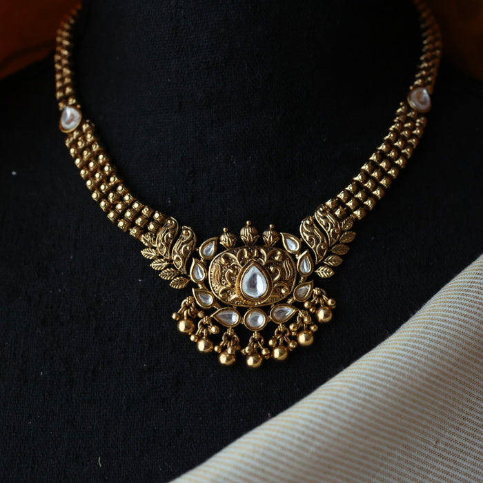 Antique white stone short necklace with earrings SS113458