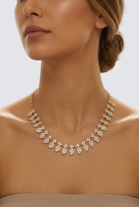 Heritage gold plated white stone mango design short necklace H754