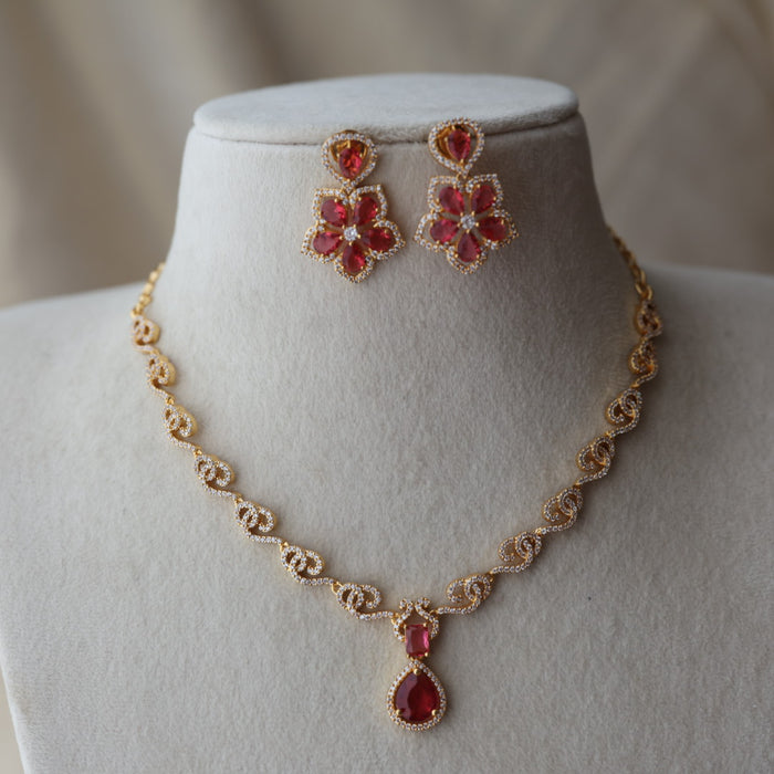 Heritage gold plated ruby white stone mango design short necklace H322