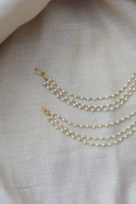 Heritage Gold Plated 3 layer pearl Mattal Ear Accessories | Bridal & Traditional Jewellery HM9421