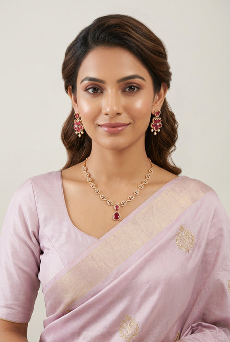 Heritage gold plated ruby white stone mango design short necklace H322