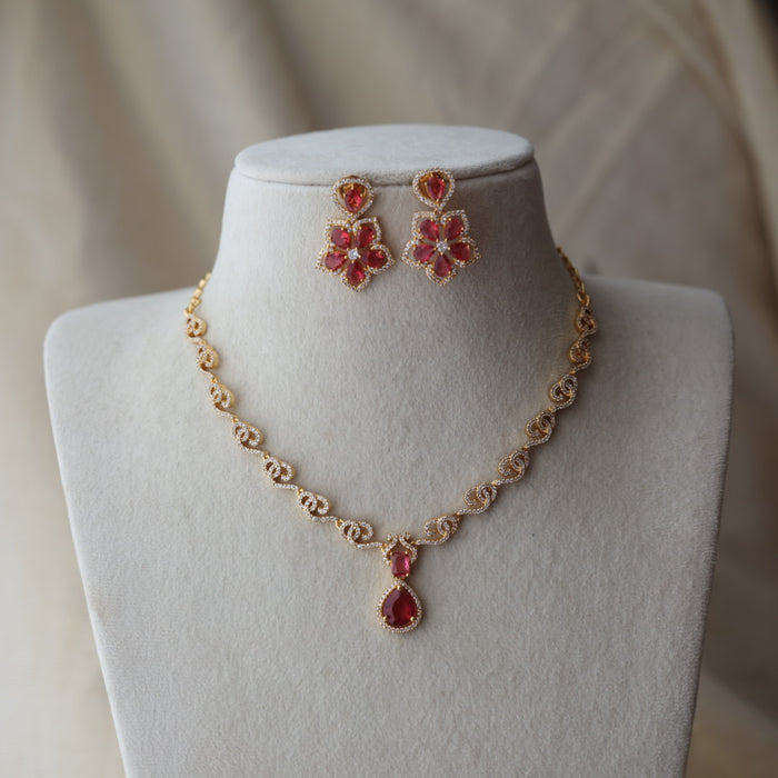 Heritage gold plated ruby white stone mango design short necklace H322