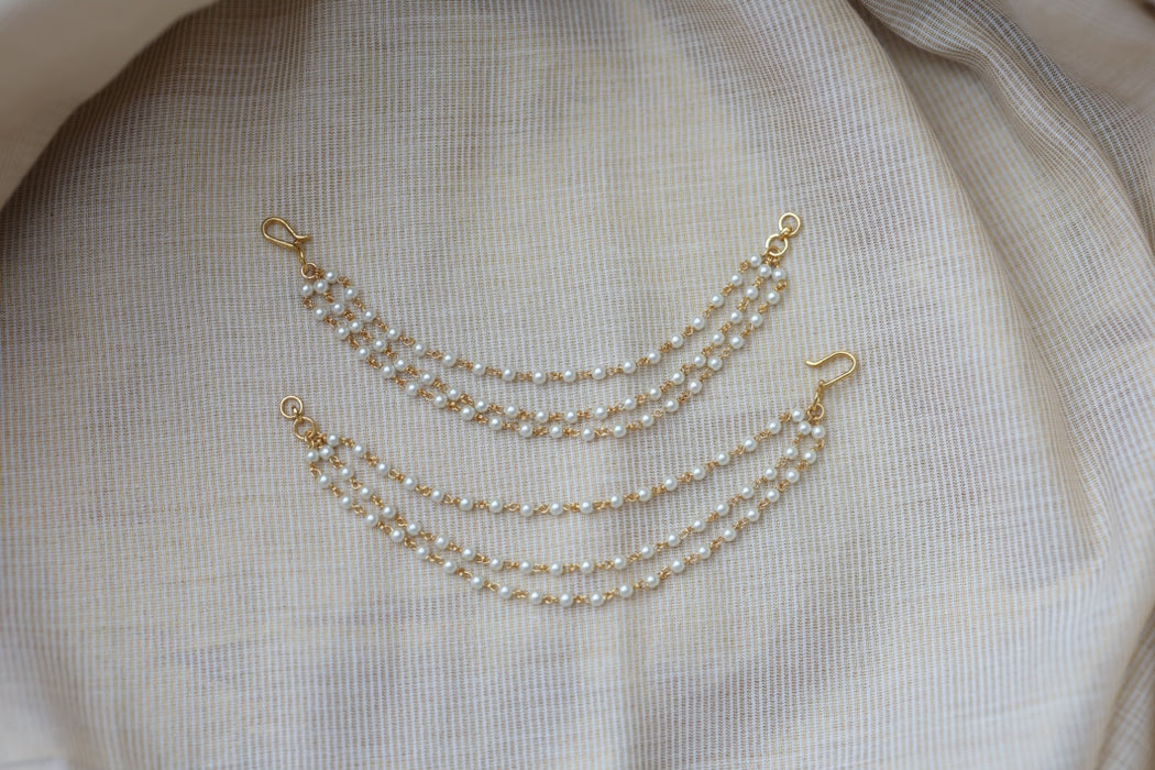 Heritage Gold Plated 3 layer pearl Mattal Ear Accessories | Bridal & Traditional Jewellery HM9421
