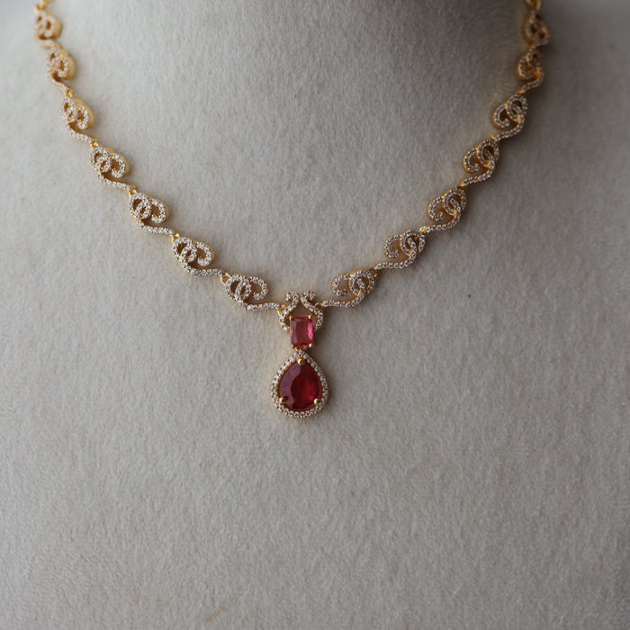 Heritage gold plated ruby white stone mango design short necklace H322