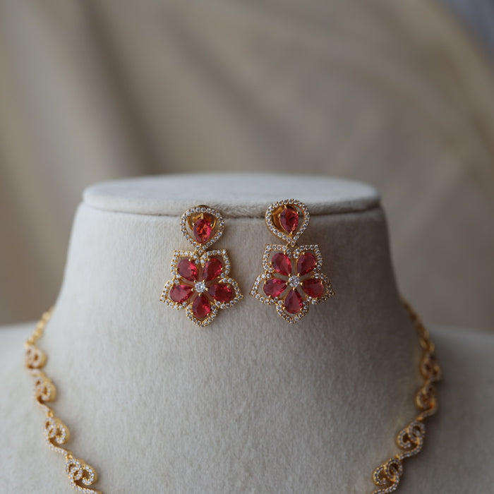 Heritage gold plated ruby white stone mango design short necklace H322