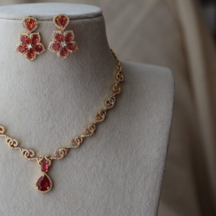 Heritage gold plated ruby white stone mango design short necklace H322