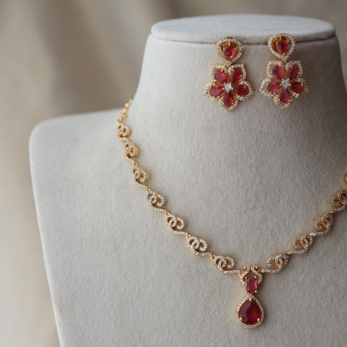 Heritage gold plated ruby white stone mango design short necklace H322