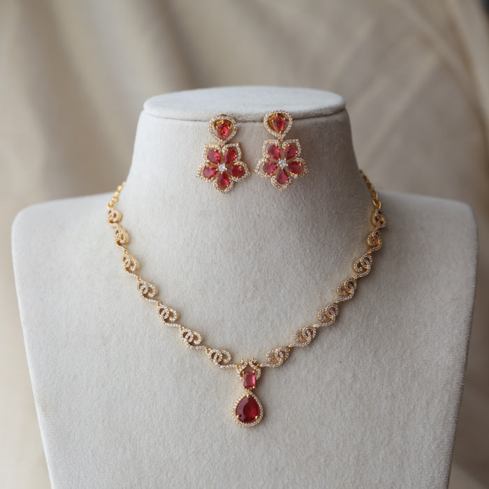 Heritage gold plated ruby white stone mango design short necklace H322