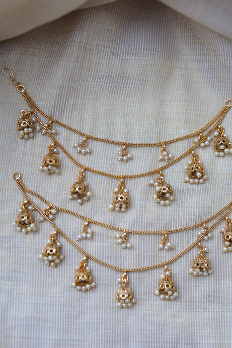 Heritage Gold Plated 2 layer Mattal Ear Accessories | Bridal & Traditional Jewellery UK HM5921