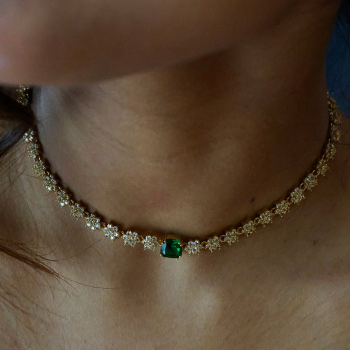 Antique green stone short necklace and earrings TTS4125