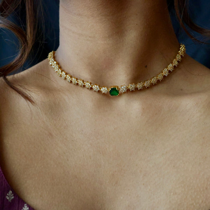 Antique green stone short necklace and earrings TTS4125