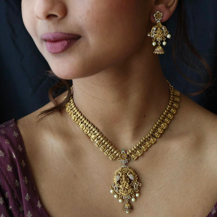 Antique temple design short necklace and earrings S1B1308