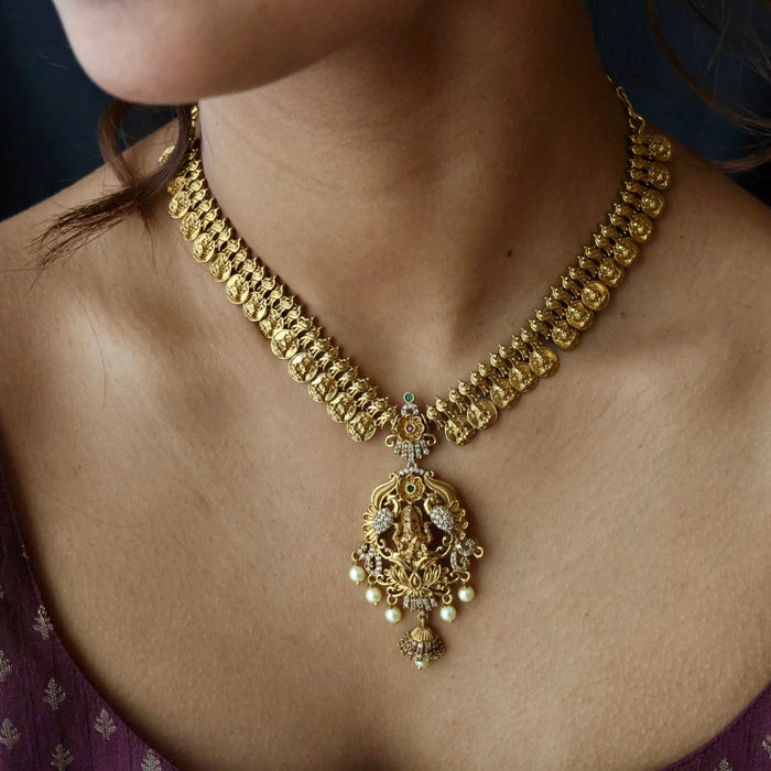 Antique temple design short necklace and earrings S1B1308