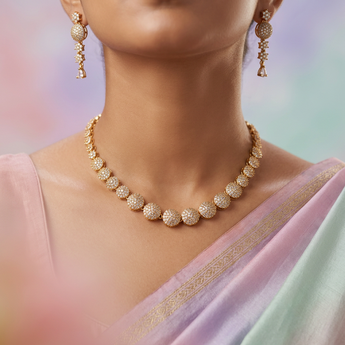 Heritage white stone short necklace with earrings H3992