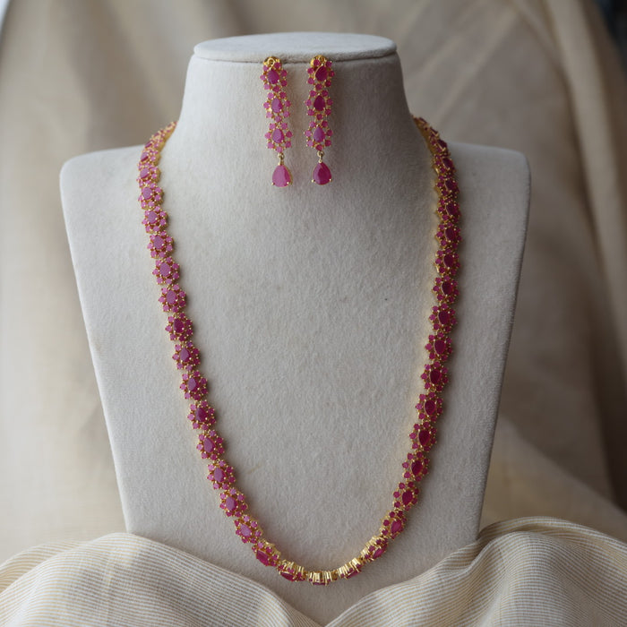 Heritage gold plated ruby stone long necklace with earrings RUB642