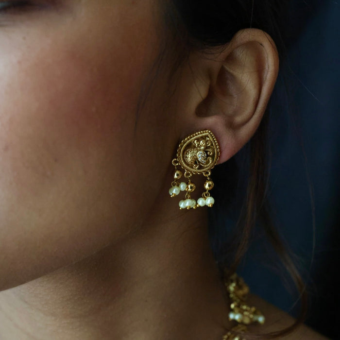 Antique gold temple design necklace with earrings G047