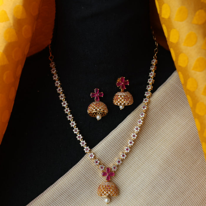 Heritage gold plated ruby white stone short necklace with earrings H866