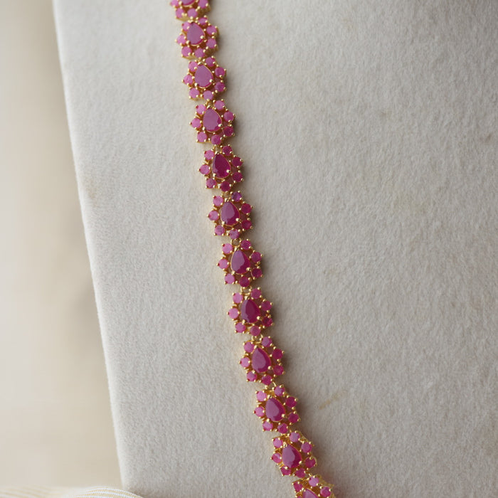 Heritage gold plated ruby stone long necklace with earrings RUB642