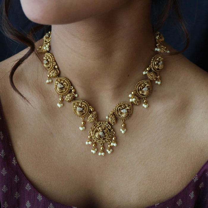 Antique temple design short necklace and earrings S1B13089