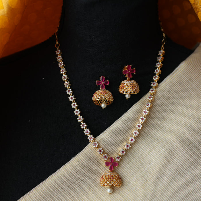 Heritage gold plated ruby white stone short necklace with earrings H866