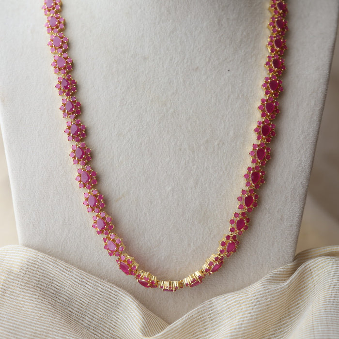Heritage gold plated ruby stone long necklace with earrings RUB642