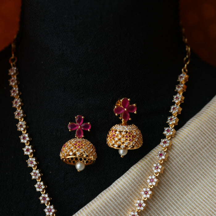 Heritage gold plated ruby white stone short necklace with earrings H866