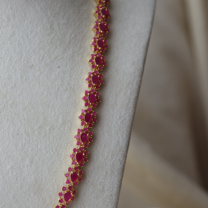 Heritage gold plated ruby stone long necklace with earrings RUB642