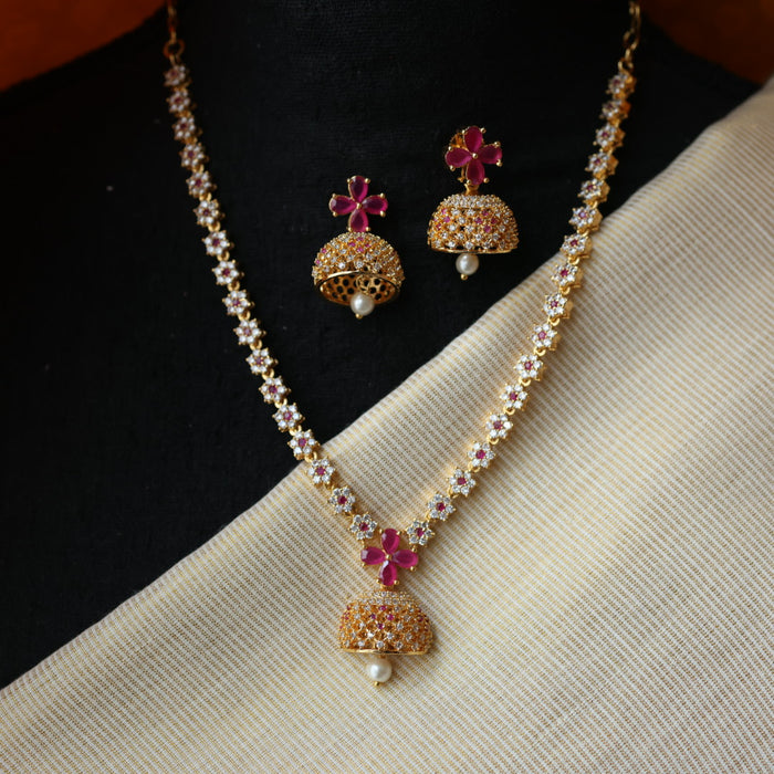 Heritage gold plated ruby white stone short necklace with earrings H866