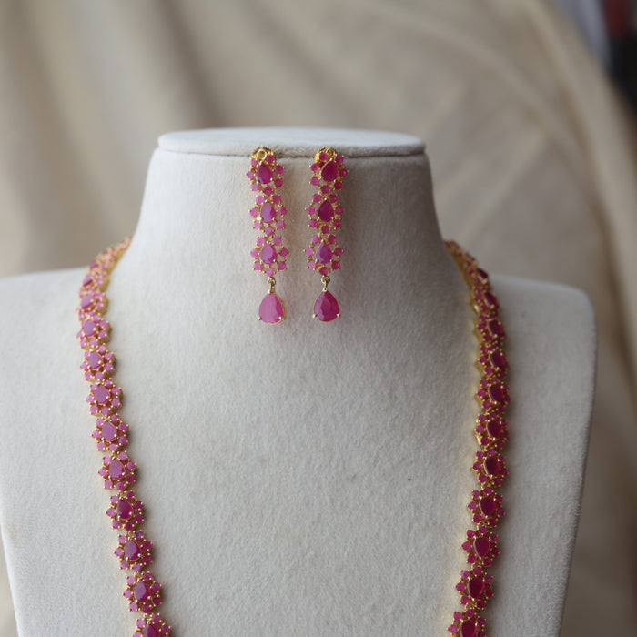 Heritage gold plated ruby stone long necklace with earrings RUB642