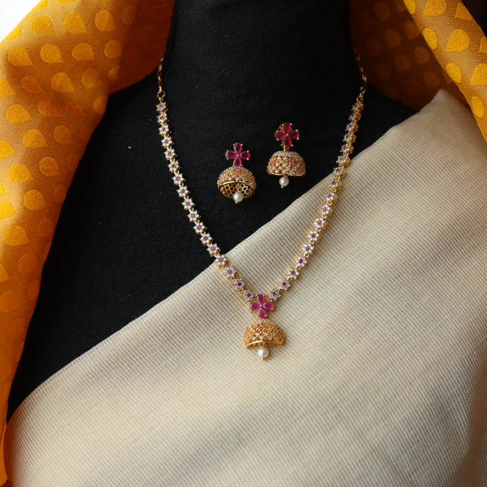 Heritage gold plated ruby white stone short necklace with earrings H866