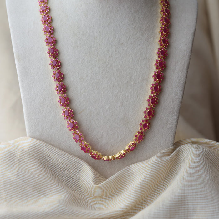Heritage gold plated ruby stone long necklace with earrings RUB642