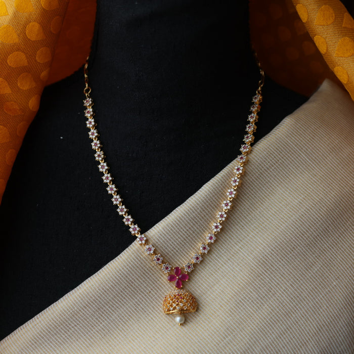 Heritage gold plated ruby white stone short necklace with earrings H866