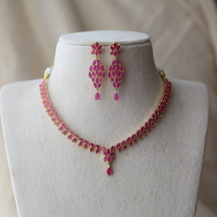 Heritage gold plated ruby stone short necklace with earrings RUB12642