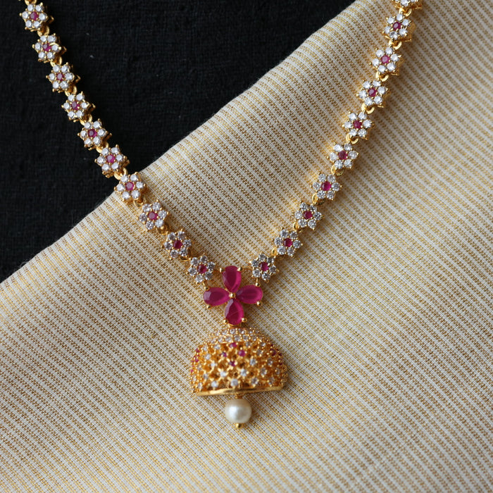 Heritage gold plated ruby white stone short necklace with earrings H866
