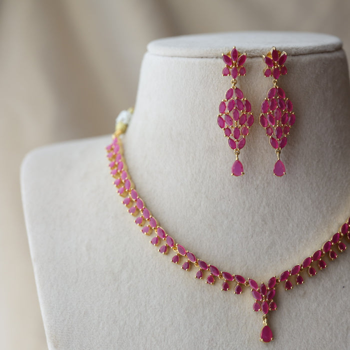 Heritage gold plated ruby stone short necklace with earrings RUB12642