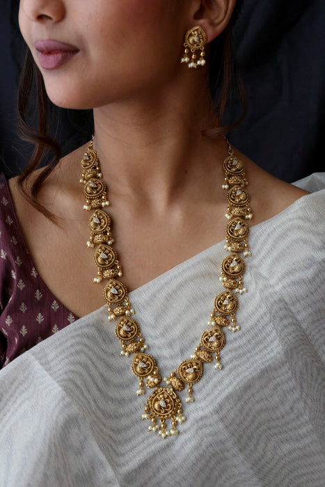 Antique gold temple design necklace with earrings G047