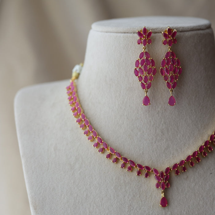Heritage gold plated ruby stone short necklace with earrings RUB12642