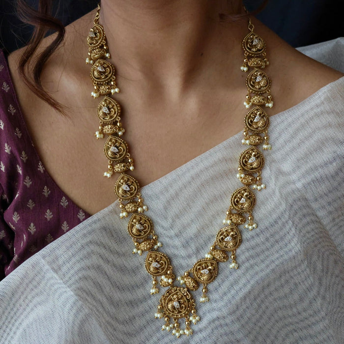 Antique gold temple design necklace with earrings G047