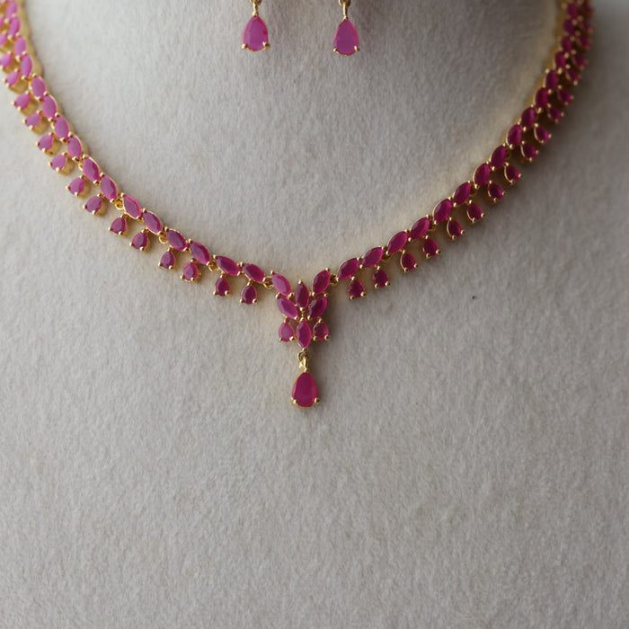 Heritage gold plated ruby stone short necklace with earrings RUB12642