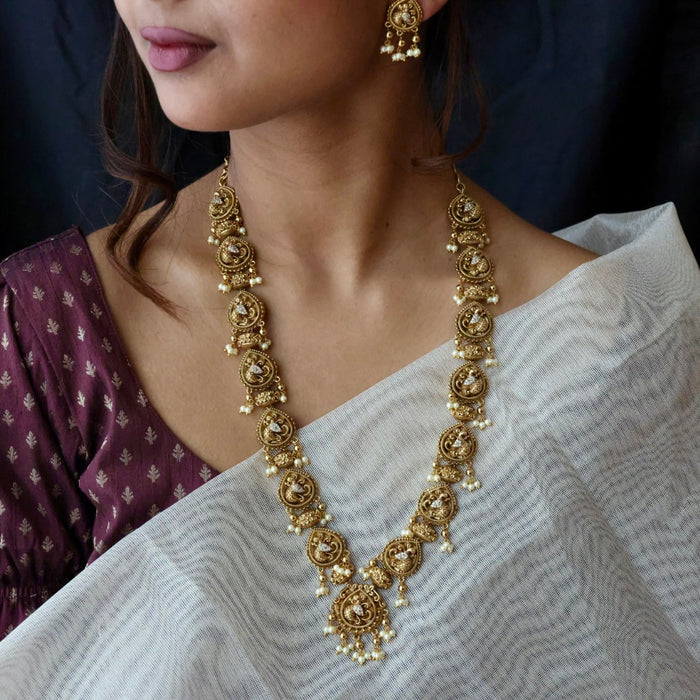 Antique gold temple design necklace with earrings G047