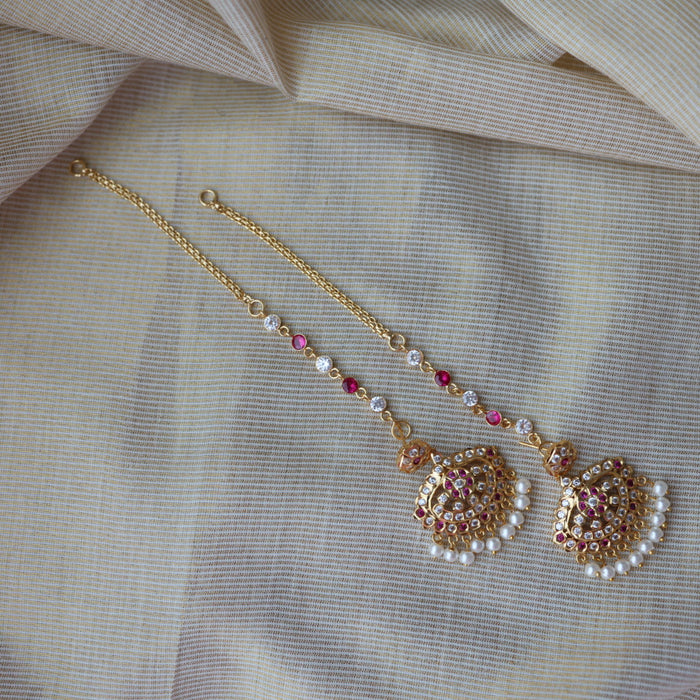 Heritage ruby white stone gold and pearl mattal ear accessories HM7654