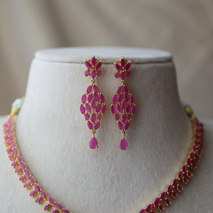 Heritage gold plated ruby stone short necklace with earrings RUB12642