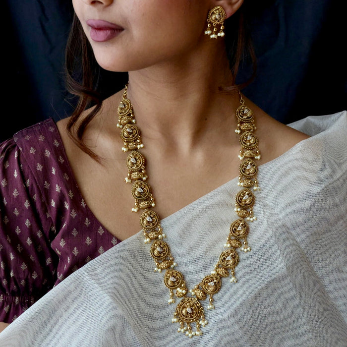 Antique gold temple design necklace with earrings G047
