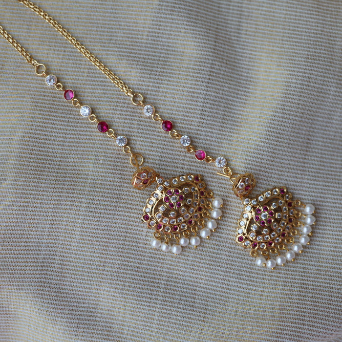 Heritage ruby white stone gold and pearl mattal ear accessories HM7654