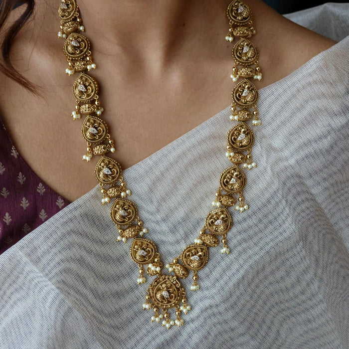 Antique gold temple design necklace with earrings G047