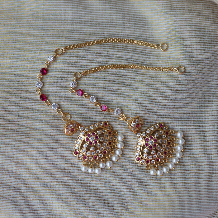 Heritage ruby white stone gold and pearl mattal ear accessories HM7654