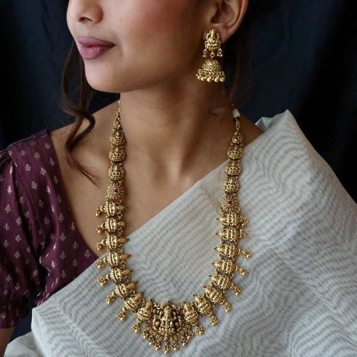 Antique gold temple design necklace with earrings G045